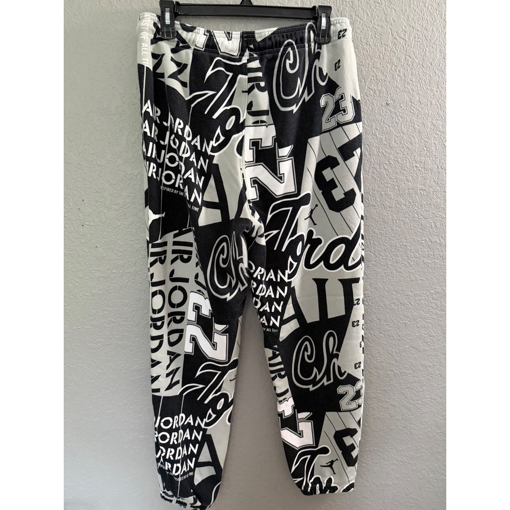 Nike Air Jordan Fleece Joggers Sweatpants MED Loose Graphic Black Grey - Picture 8 of 12